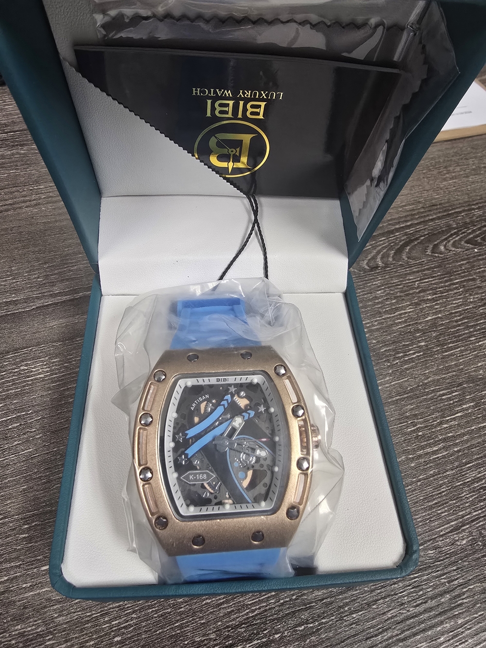BiBi Men’s Blue Strap Watch with Rose Gold-Tone Case